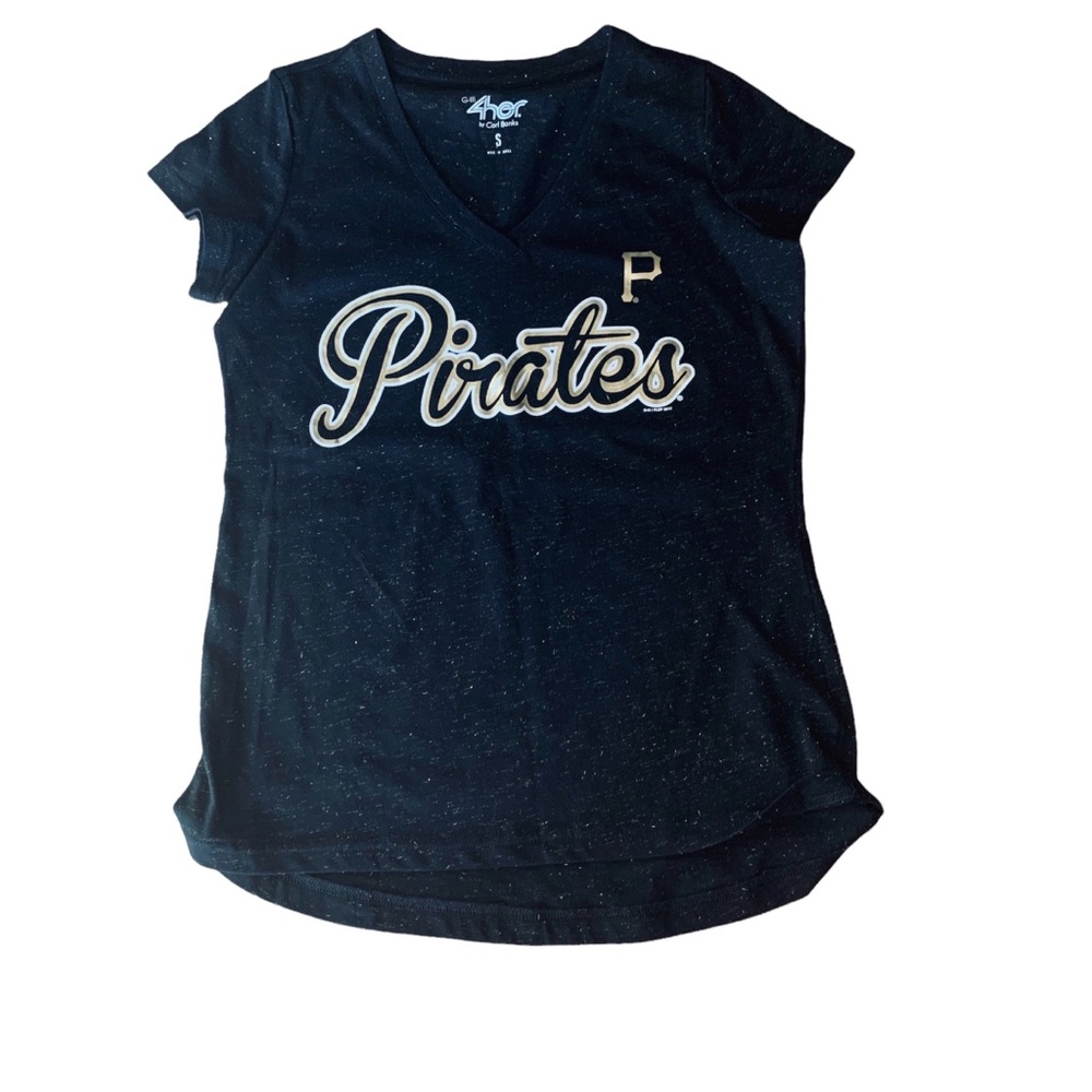 G-III 4her by Carl Banks Pittsburgh Pirates Black/ Gold Metallic T-Shirt EUC